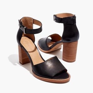 NWT Madewell Paulette In True Black Leather Heel Snadals Sz 9